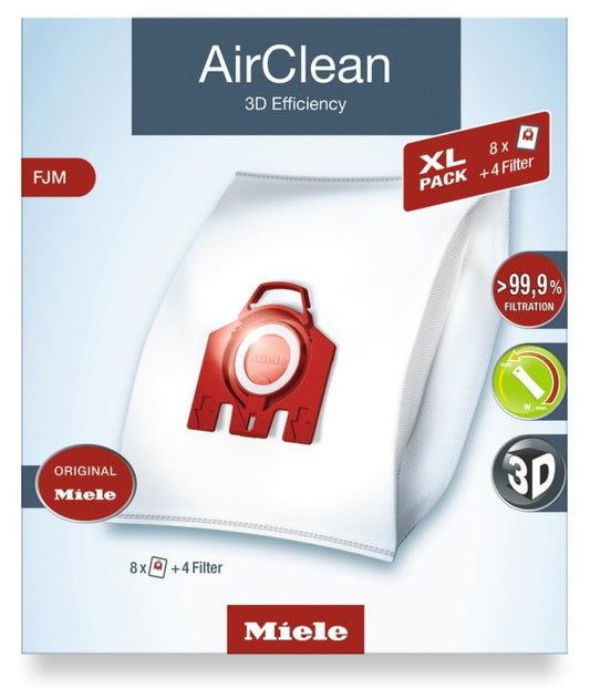 Miele Original FJM XL AirClean 3D Efficiency Dust Bags for Miele Complete C1, Compact C1/C2 and S6/S4 Vacuum Cleaners, 8 x Dust Bags, 2 x Motor Protection, 2 x Exhaust Filters, Value Pack - 10455190 🍁 All In One Marketplace Canada