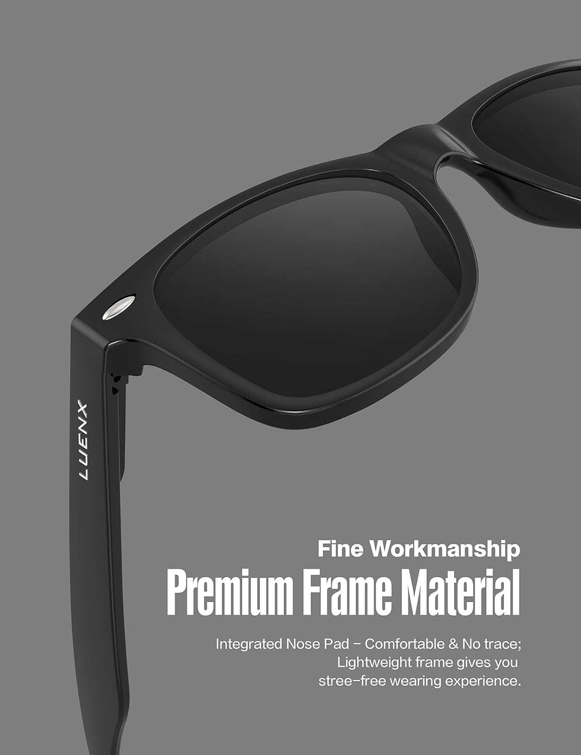 LUENX Polarized Sunglasses – UV400, Square Frame, Anti-Slip, Men & Women