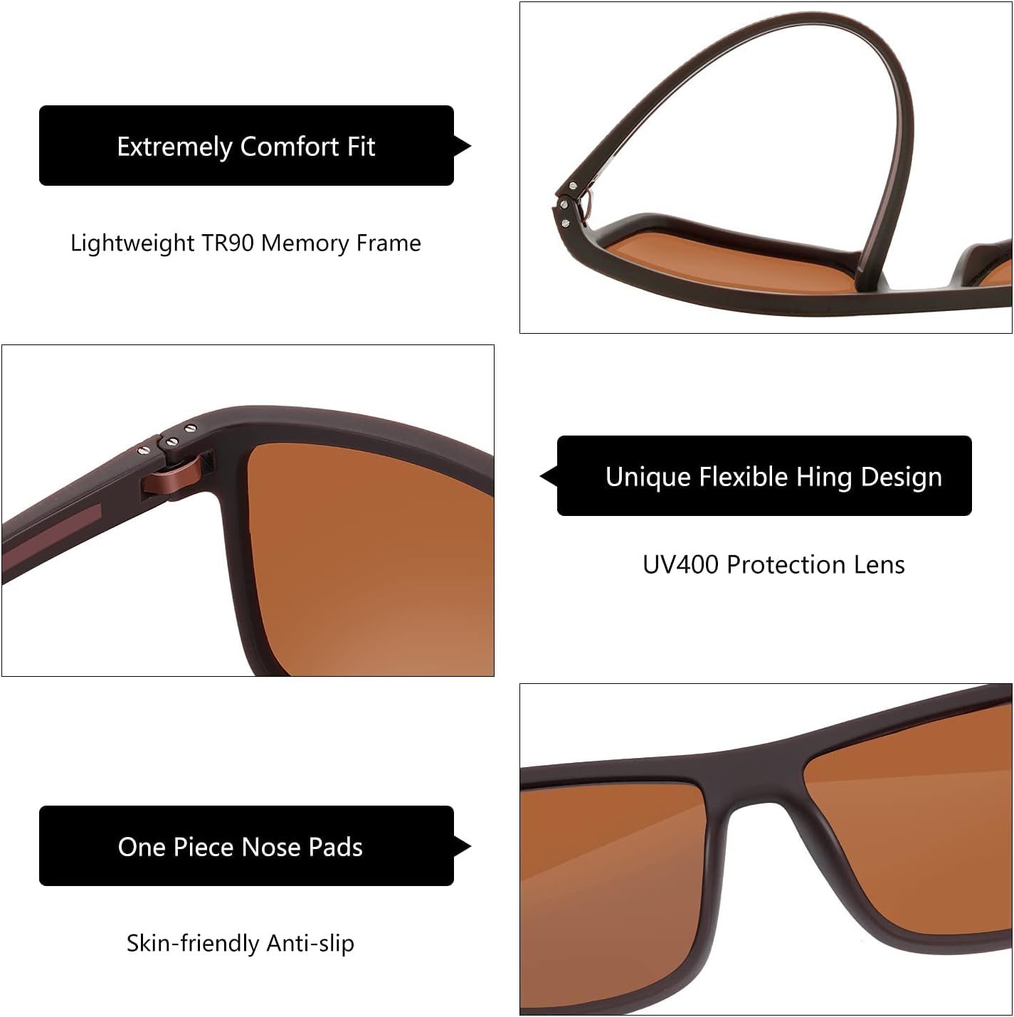 ZENOTTIC Polarized Sunglasses for Men – Lightweight TR90 Frame, UV400, Square