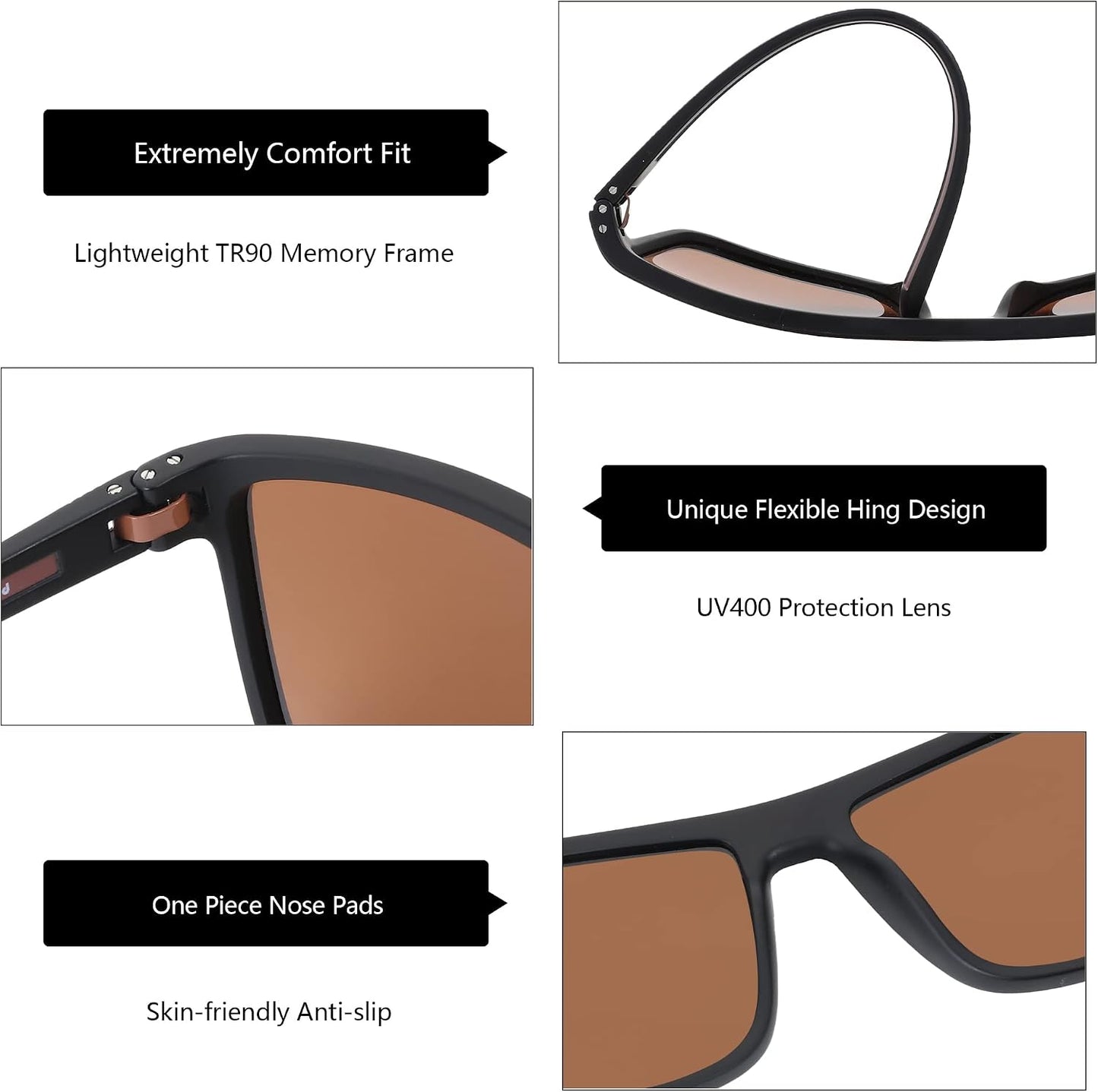ZENOTTIC Polarized Sunglasses for Men – Lightweight TR90 Frame, UV400, Square