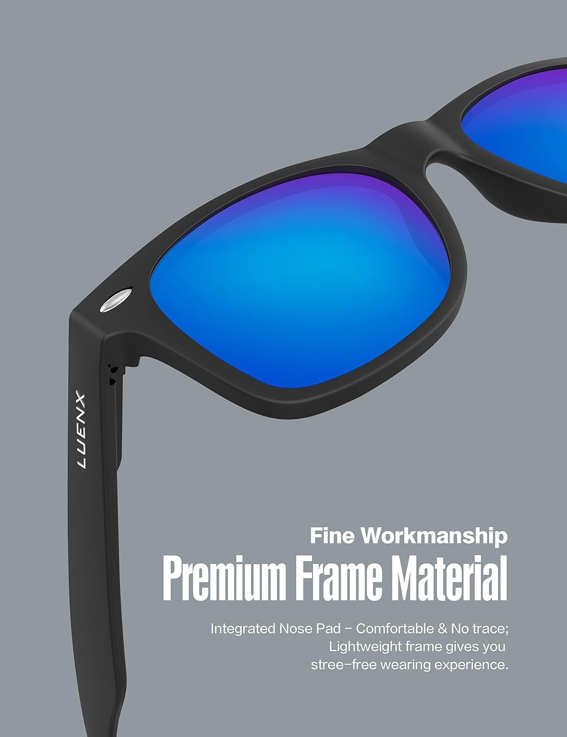 LUENX Polarized Sunglasses – UV400, Square Frame, Anti-Slip, Men & Women