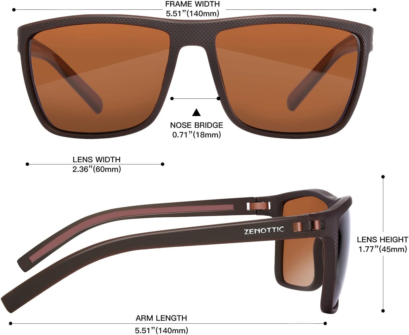 ZENOTTIC Polarized Sunglasses for Men – Lightweight TR90 Frame, UV400, Square