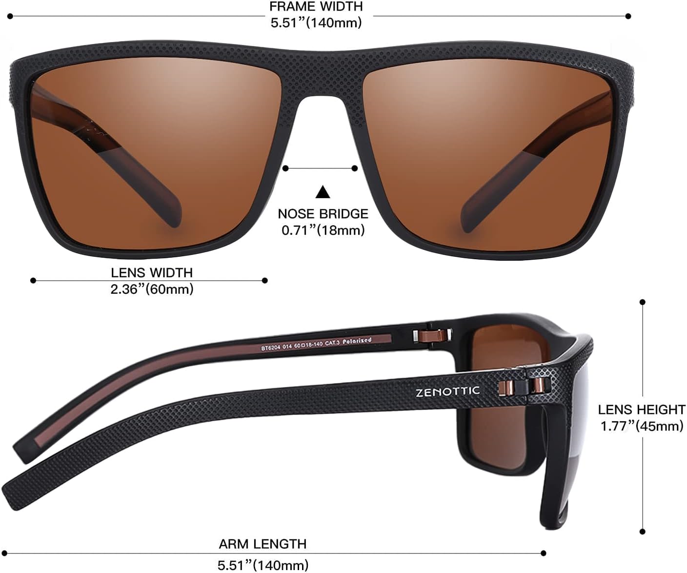ZENOTTIC Polarized Sunglasses for Men – Lightweight TR90 Frame, UV400, Square