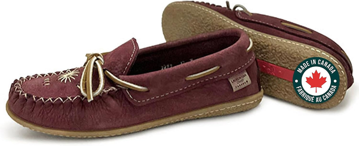 Women's Leather Moccasin Loafers – Handcrafted in Canada, Inca Embroidery, Indoor & Outdoor