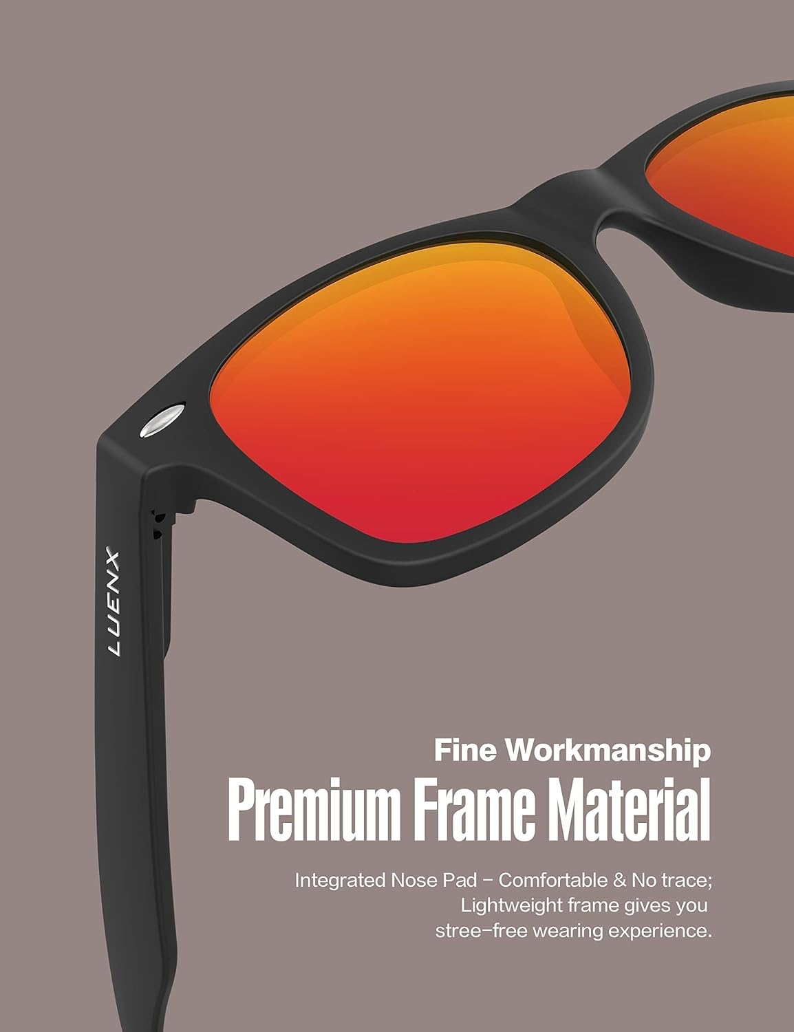 LUENX Polarized Sunglasses – UV400, Square Frame, Anti-Slip, Men & Women