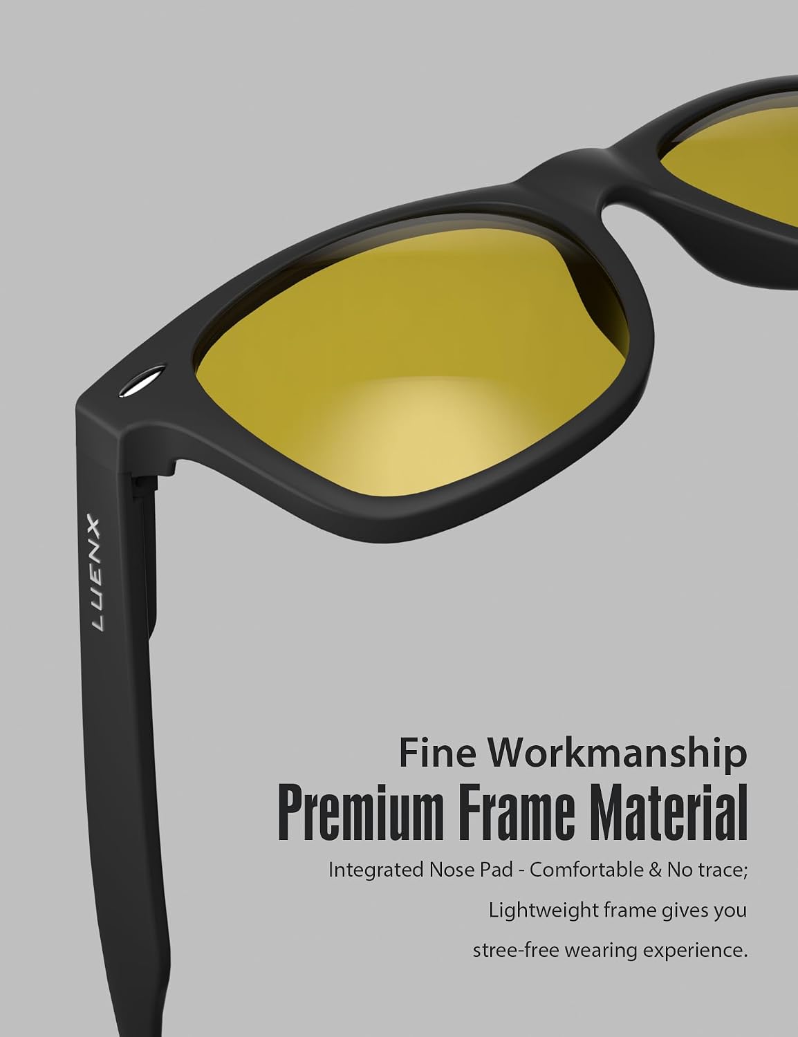 LUENX Polarized Sunglasses – UV400, Square Frame, Anti-Slip, Men & Women