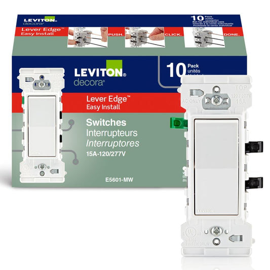 Leviton 10-Pack Lever Edge 15 Amp Single Pole Decora Switch, E5601-0MW, White 🍁 All In One Marketplace Canada