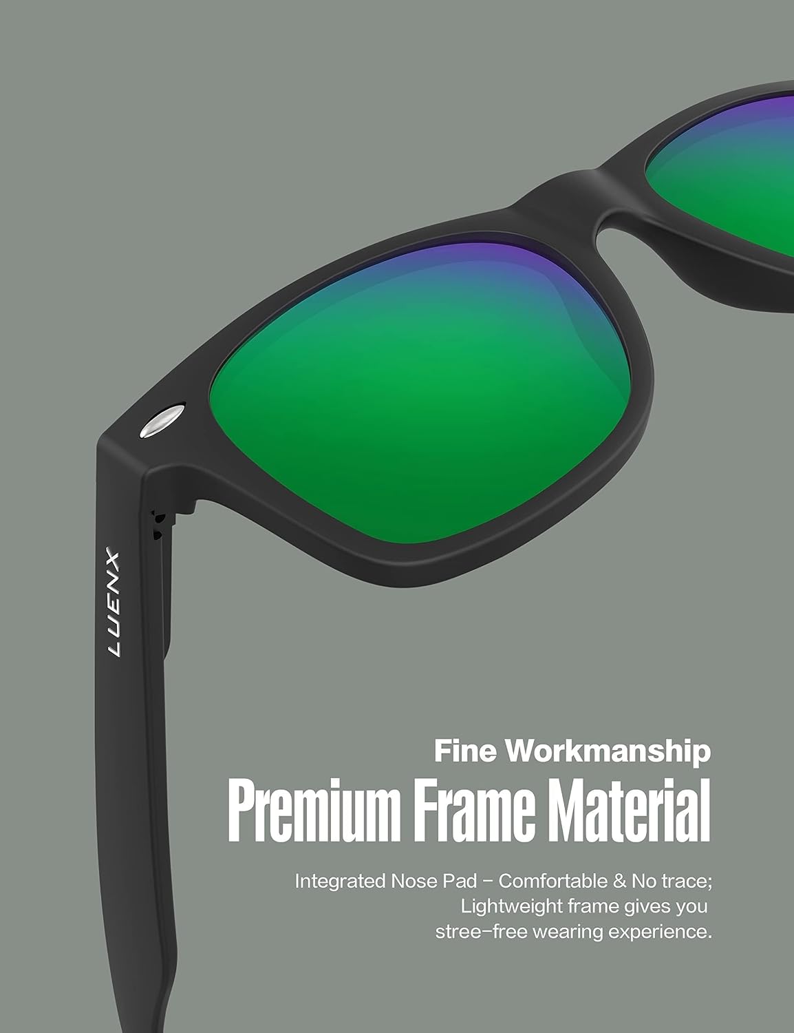LUENX Polarized Sunglasses – UV400, Square Frame, Anti-Slip, Men & Women