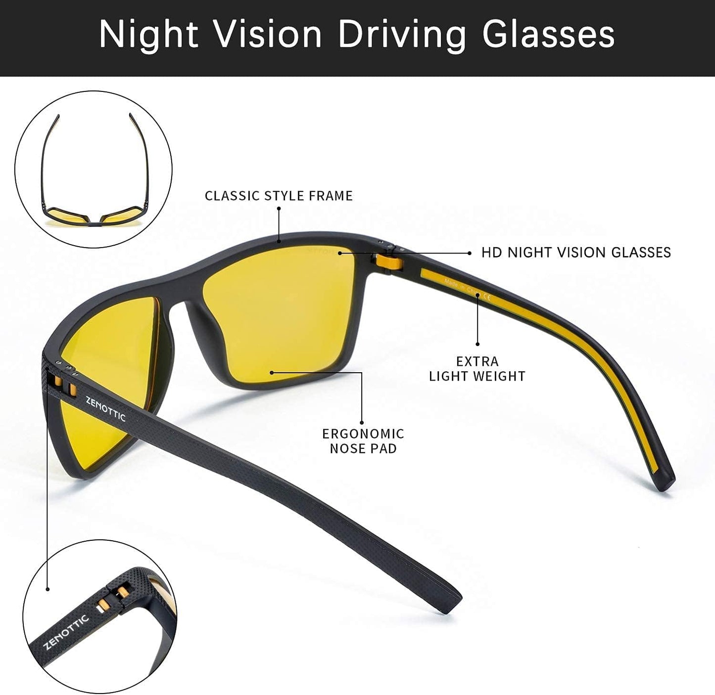 ZENOTTIC Polarized Sunglasses for Men – Lightweight TR90 Frame, UV400, Square