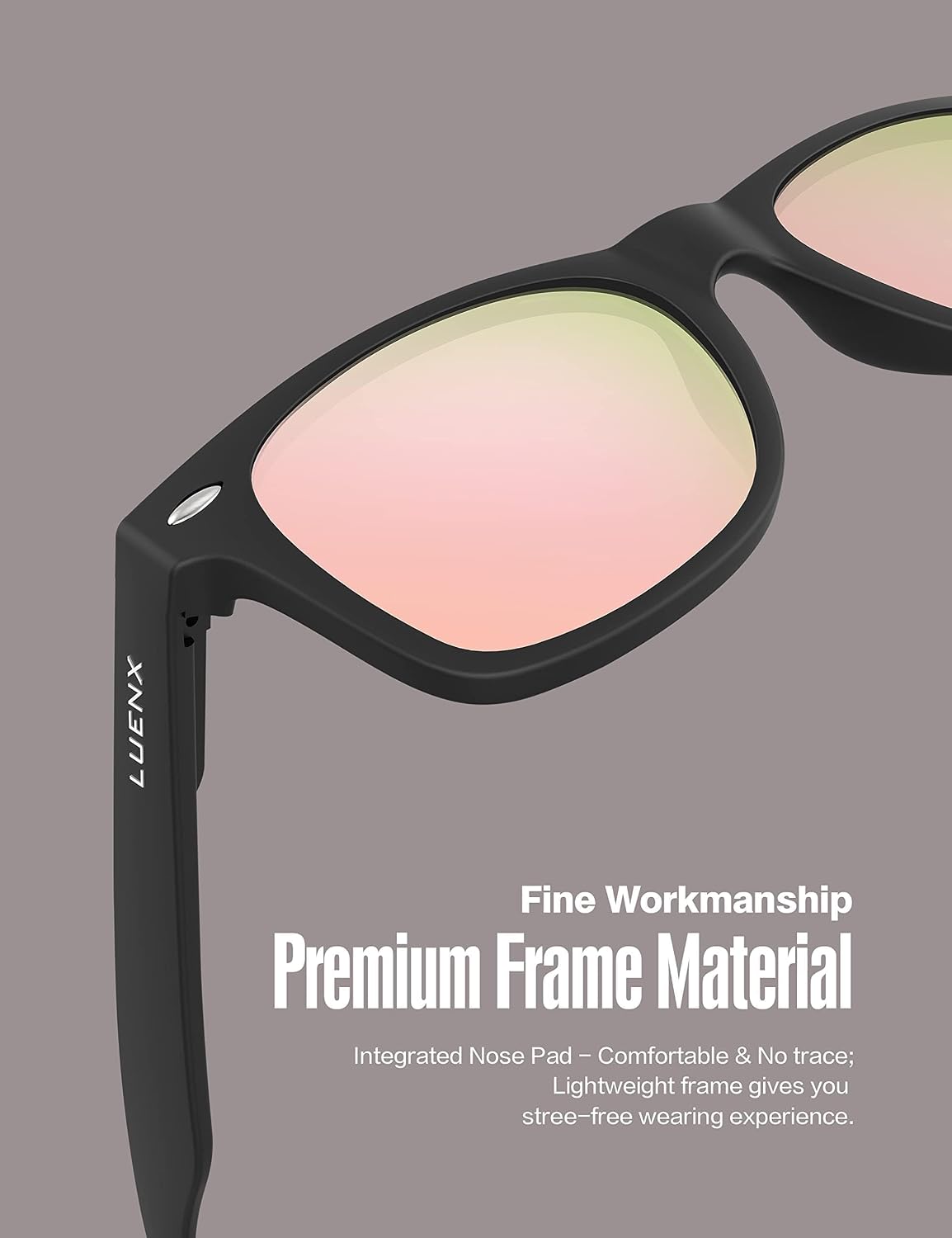 LUENX Polarized Sunglasses – UV400, Square Frame, Anti-Slip, Men & Women