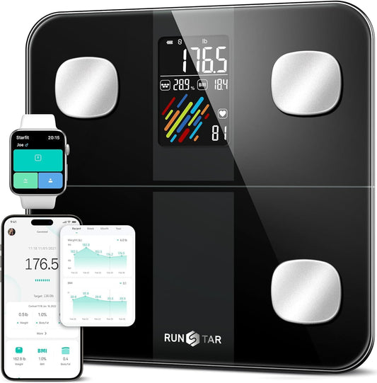 RunStar Smart Scale for Body Weight and Fat Percentage, High Accuracy Digital Bathroom Scale with Large Display for BMI Heart Rate 15 Body Composition Analyzer Sync with Fitness App 400lb 🍁 All In One Marketplace Canada