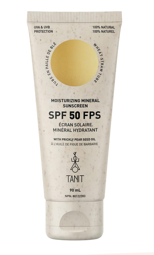 TANIT Moisturizing Mineral Sunscreen SPF 50, 90ml, Broad-Spectrum UVA/UVB Protection, Hydrating Non-Greasy Face & Body Cream with Prickly Pear Seed Oil, Coconut + Vanilla Scent, Vegan, Water-Resistant 🍁 All In One Marketplace Canada