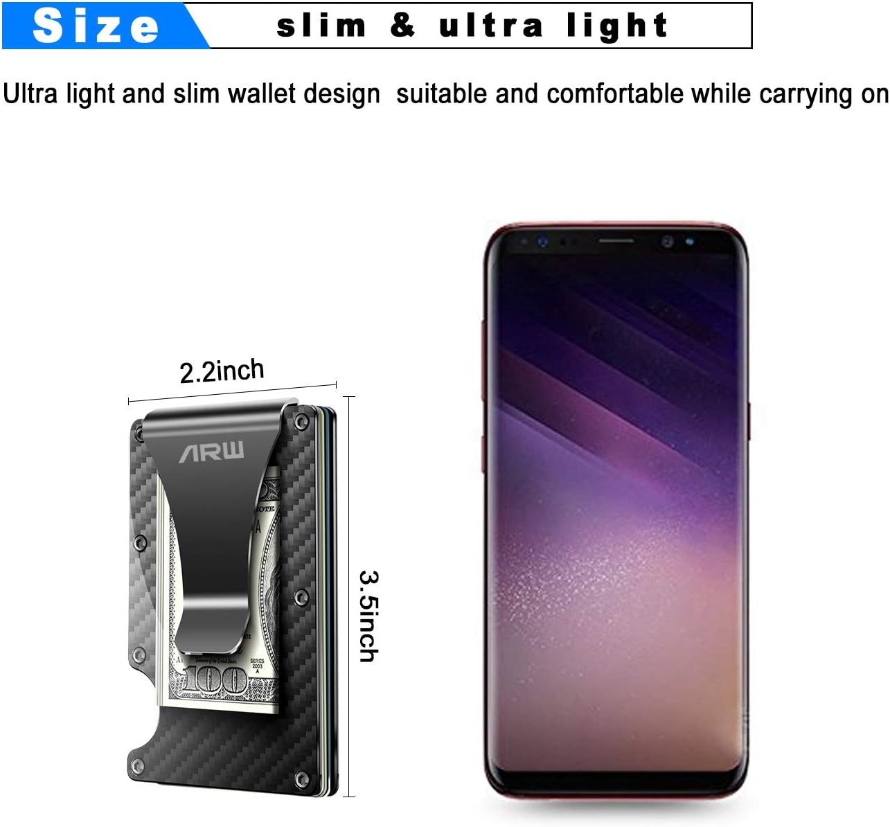 ARW Minimalist Metal Wallet for Men – RFID Blocking Aluminum Money Clip, Slim Card Holder