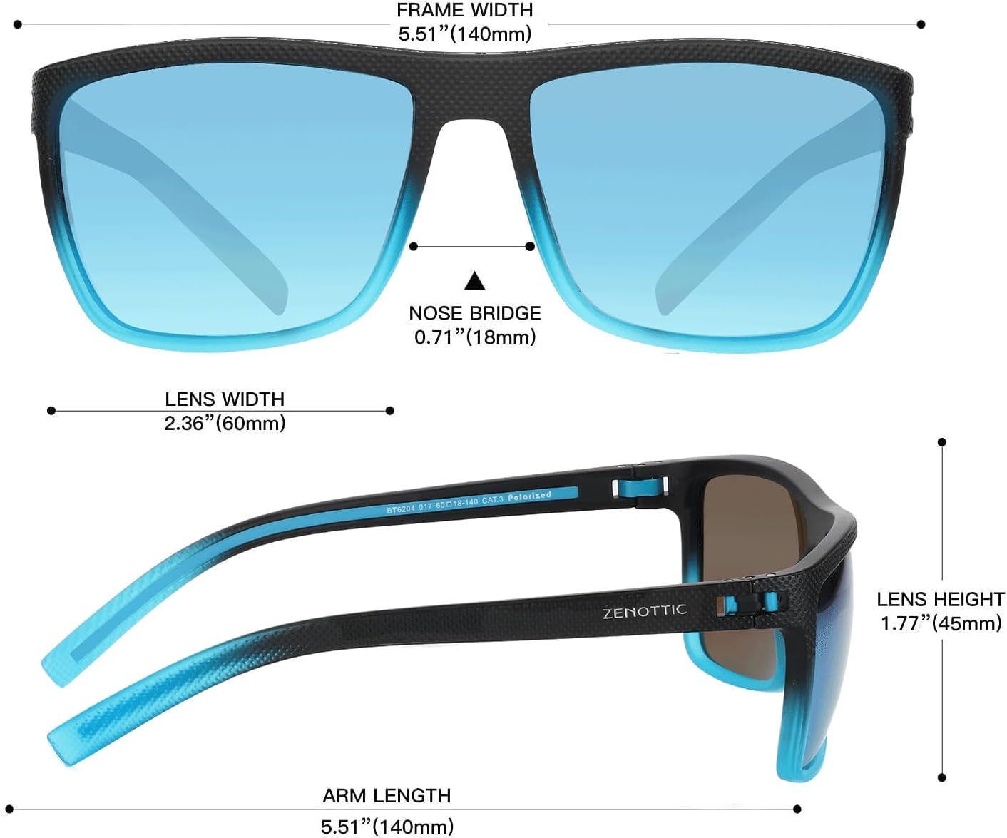 ZENOTTIC Polarized Sunglasses for Men – Lightweight TR90 Frame, UV400, Square