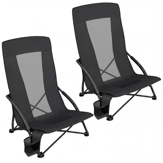 SONGMICS Set of 2 Portable Beach Chairs for Adults, Max. Load 330 lb Each, High Backrest, Cup Holder, Lightweight, Heavy-Duty, Black UGCB067B01V1 🍁 All In One Marketplace Canada