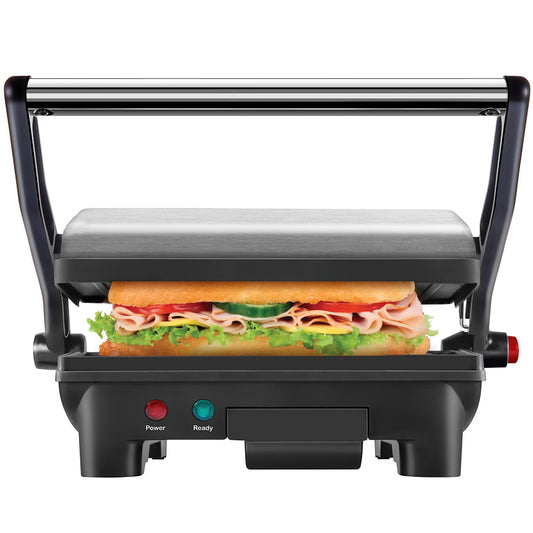 Chefman Electric Panini Press Grill and Gourmet Sandwich Maker w/ Non-Stick Coated Plates, Opens 180 Degrees to Fit Any Type or Size Food, Dishwasher Safe Removable Drip Tray, Stainless Steel/Black 🍁 All In One Marketplace Canada