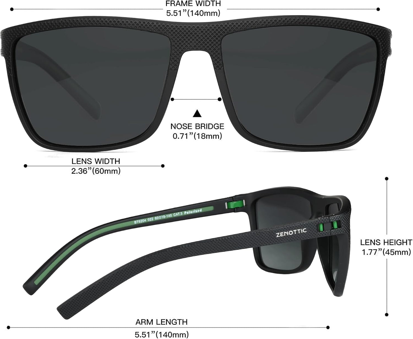 ZENOTTIC Polarized Sunglasses for Men – Lightweight TR90 Frame, UV400, Square
