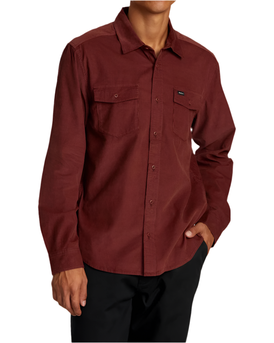 RVCA 'Freeman Cord' L/S Shirt - Red Earth