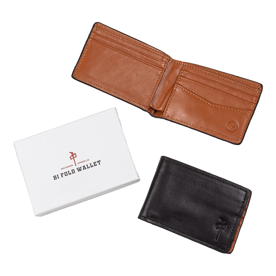 Red Dragon 'Genuine Leather' Bi-Fold Wallet - Black/Tan