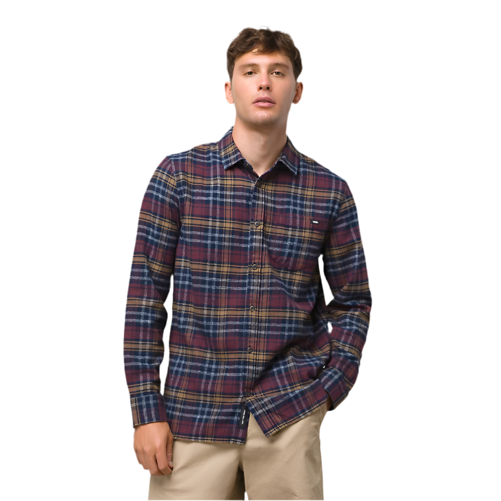 Vans 'Grindle 1 Pocket' Flannel L/S Shirt - Burgundy Plaid