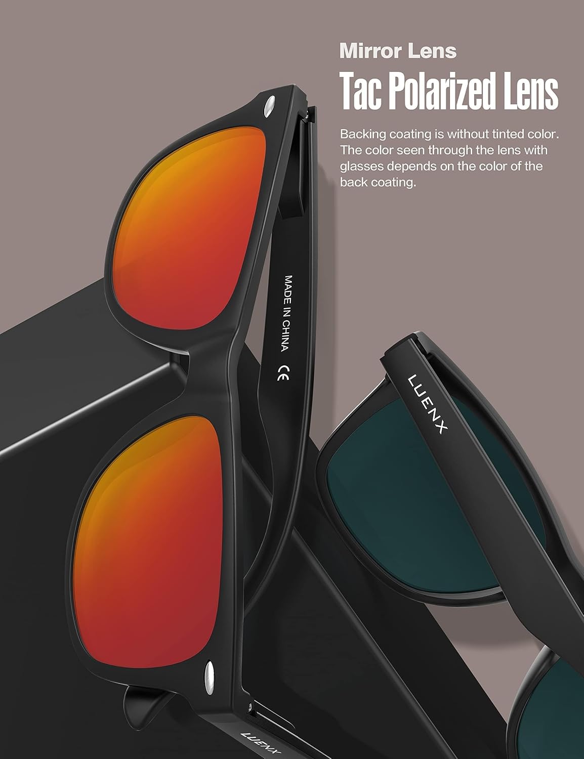 LUENX Polarized Sunglasses – UV400, Square Frame, Anti-Slip, Men & Women