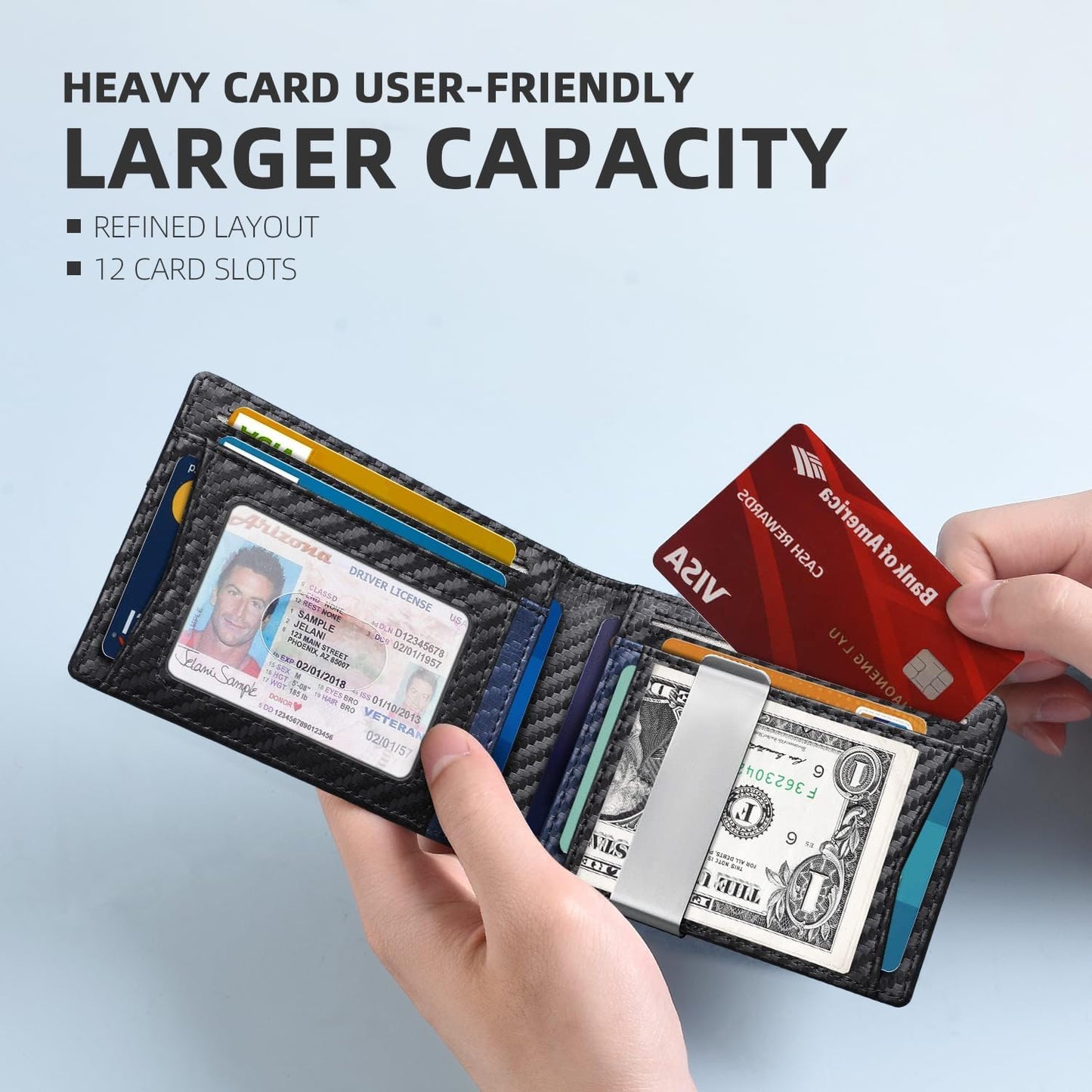 Zitahli Slim RFID Wallet for Men – Leather Bifold with Money Clip, 12 Card Slots