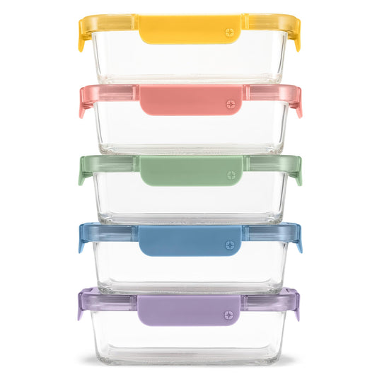 Ello Color Lock 3.4 Cup 10PC, 5 Pack Glass Meal Prep Sets Leak-Proof Glass Food Storage Containers with Airtight BPA-Free Plastic Lids, Dishwasher, Microwave, and Freezer Safe, Desert Festival 🍁 All In One Marketplace Canada
