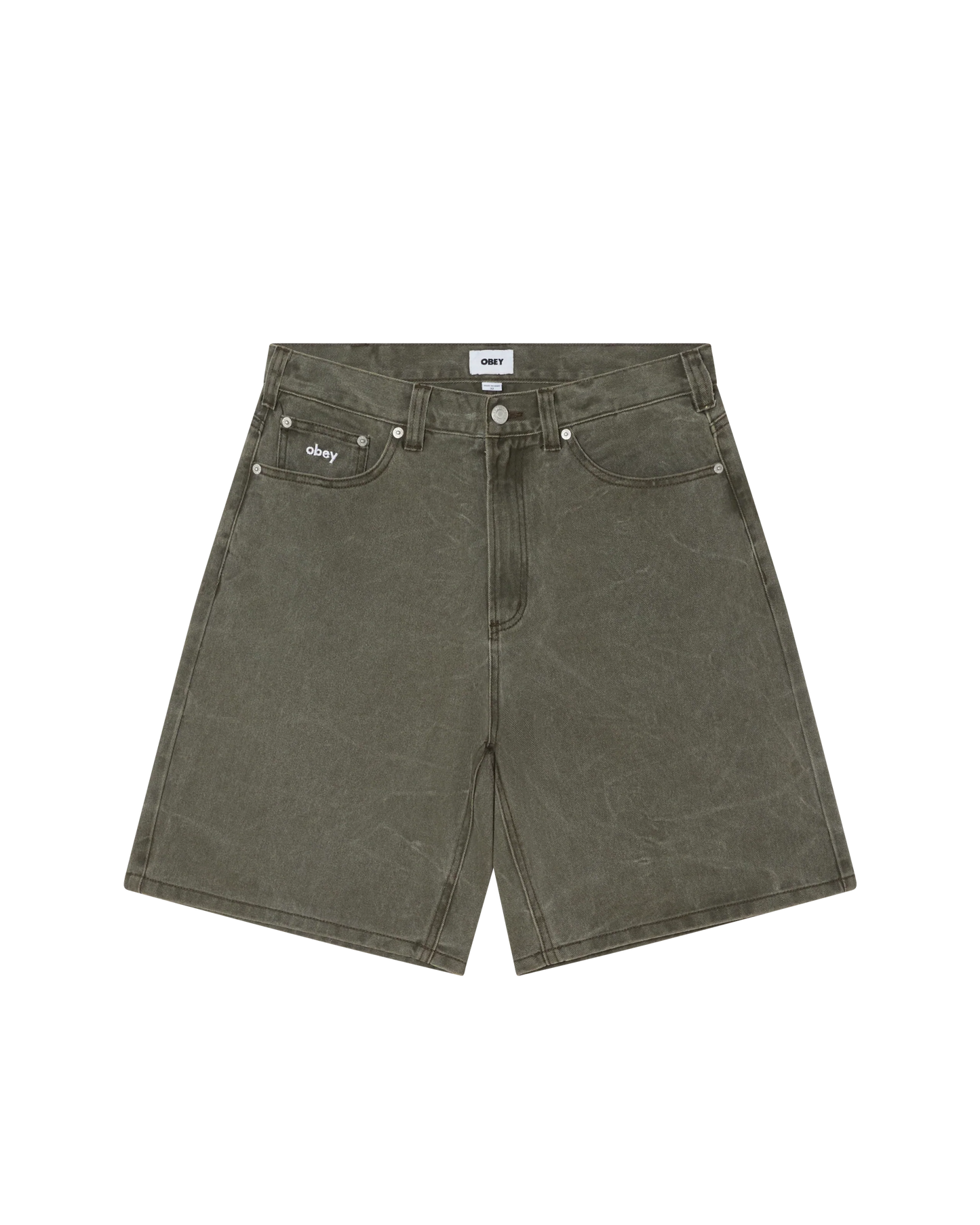 Obey 'Bigwig' Baggy Denim Shorts - Black Olive Wrinkle Wash