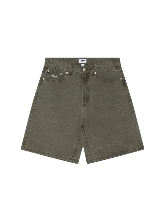 Obey 'Bigwig' Baggy Denim Shorts - Black Olive Wrinkle Wash