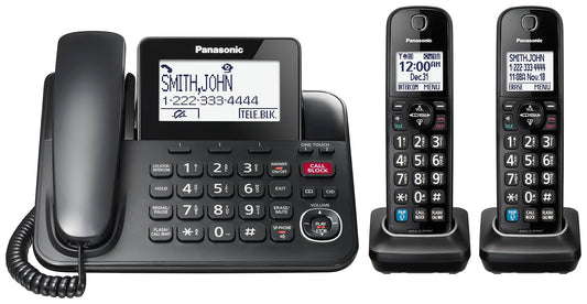 Panasonic Expandable Corded Phone System, Bluetooth Pairing for Wireless Headphones and Hearing Aids, Smart Call Block, Bilingual Talking Caller ID, 2 Handsets - KXTGF892B (Black) 🍁 All In One Marketplace Canada
