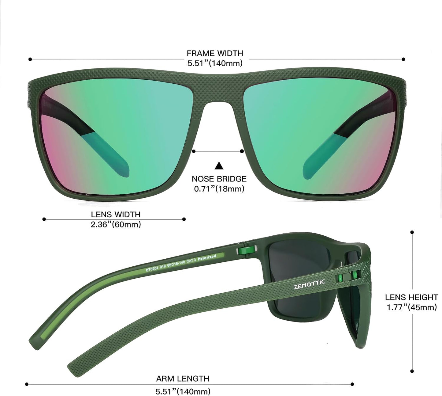 ZENOTTIC Polarized Sunglasses for Men – Lightweight TR90 Frame, UV400, Square