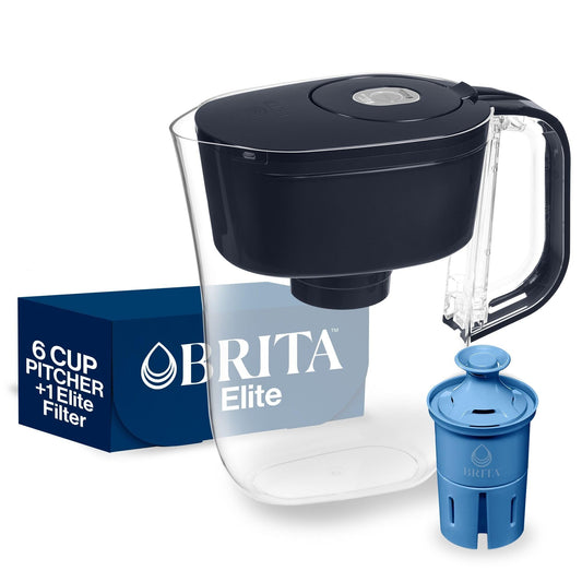 Brita 6 Cup Elite Filter Pitcher with Smart Light Indicator, Reduces 30+ Contaminants including Lead and Microplastics, Filter lasts 6 months, Denali, Black 🍁 All In One Marketplace Canada