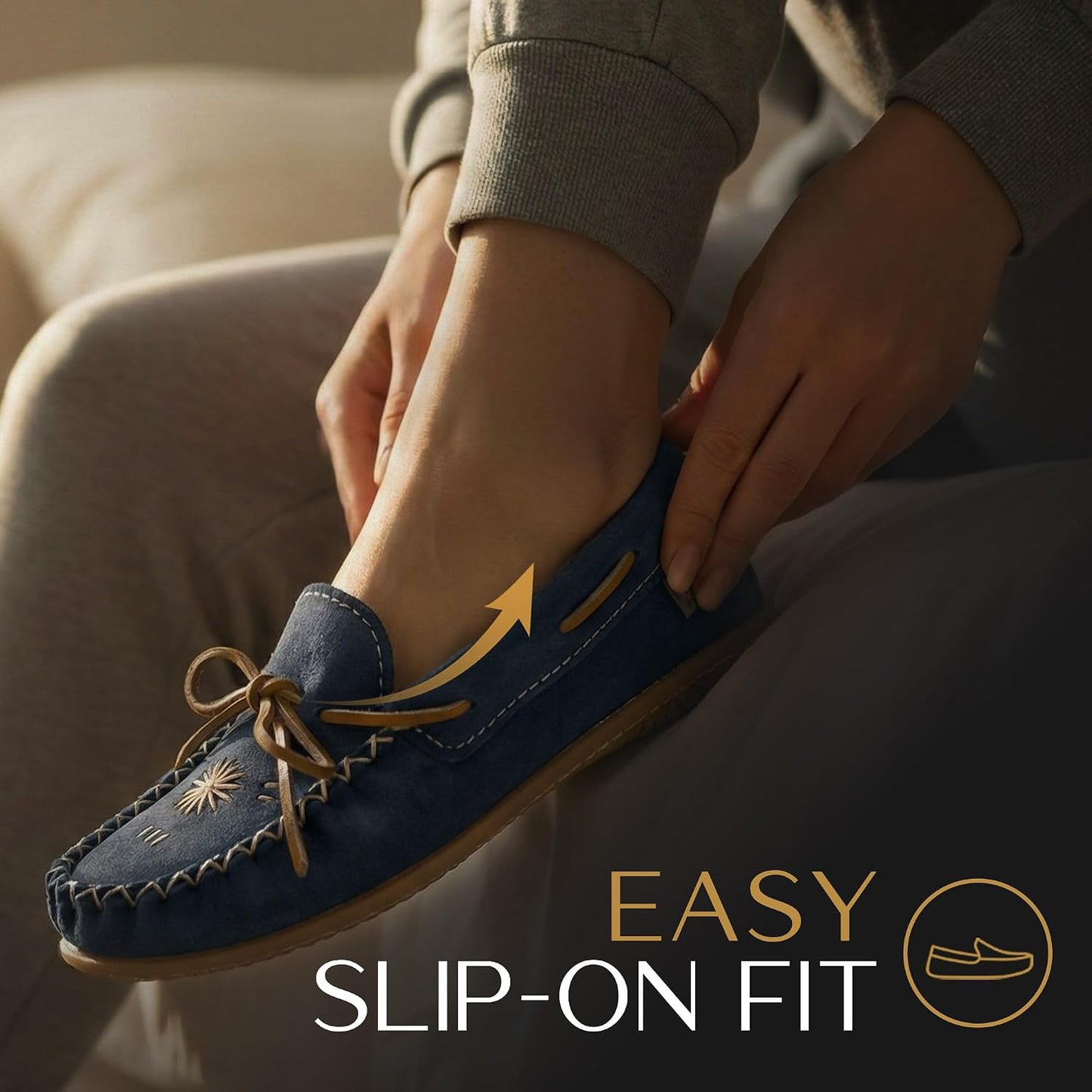 Women's Leather Moccasin Loafers – Handcrafted in Canada, Inca Embroidery, Indoor & Outdoor