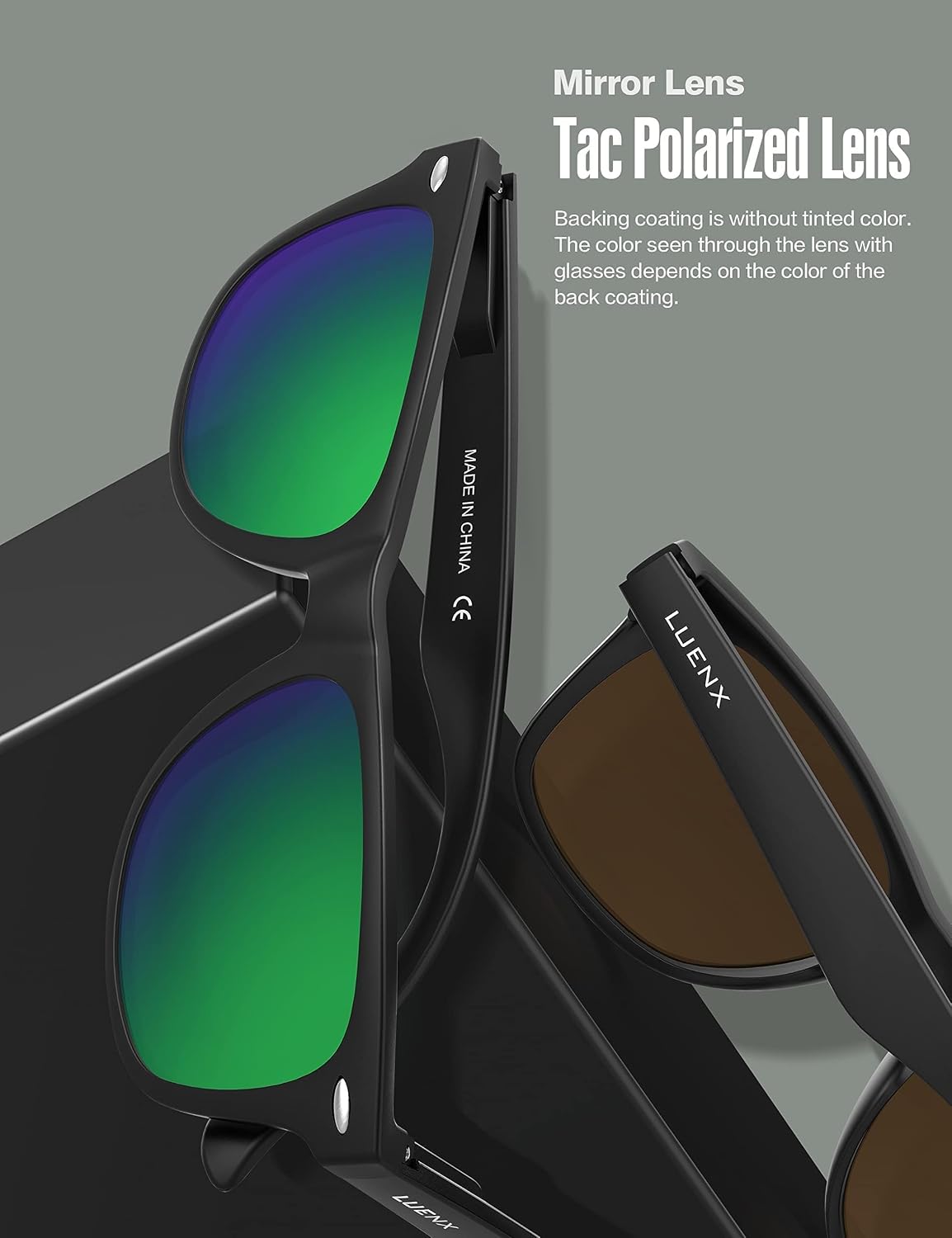 LUENX Polarized Sunglasses – UV400, Square Frame, Anti-Slip, Men & Women