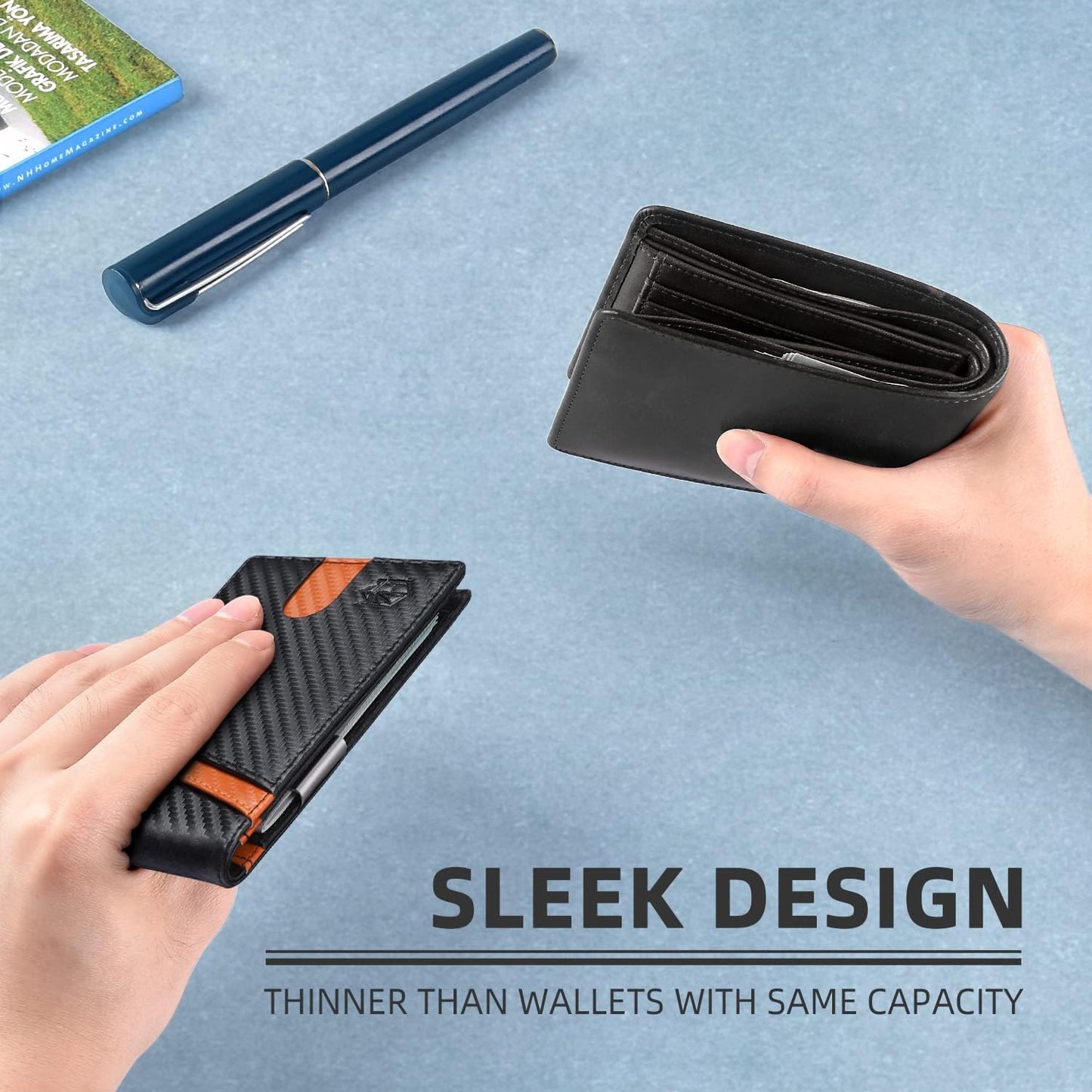 Zitahli Slim RFID Wallet for Men – Leather Bifold with Money Clip, 12 Card Slots