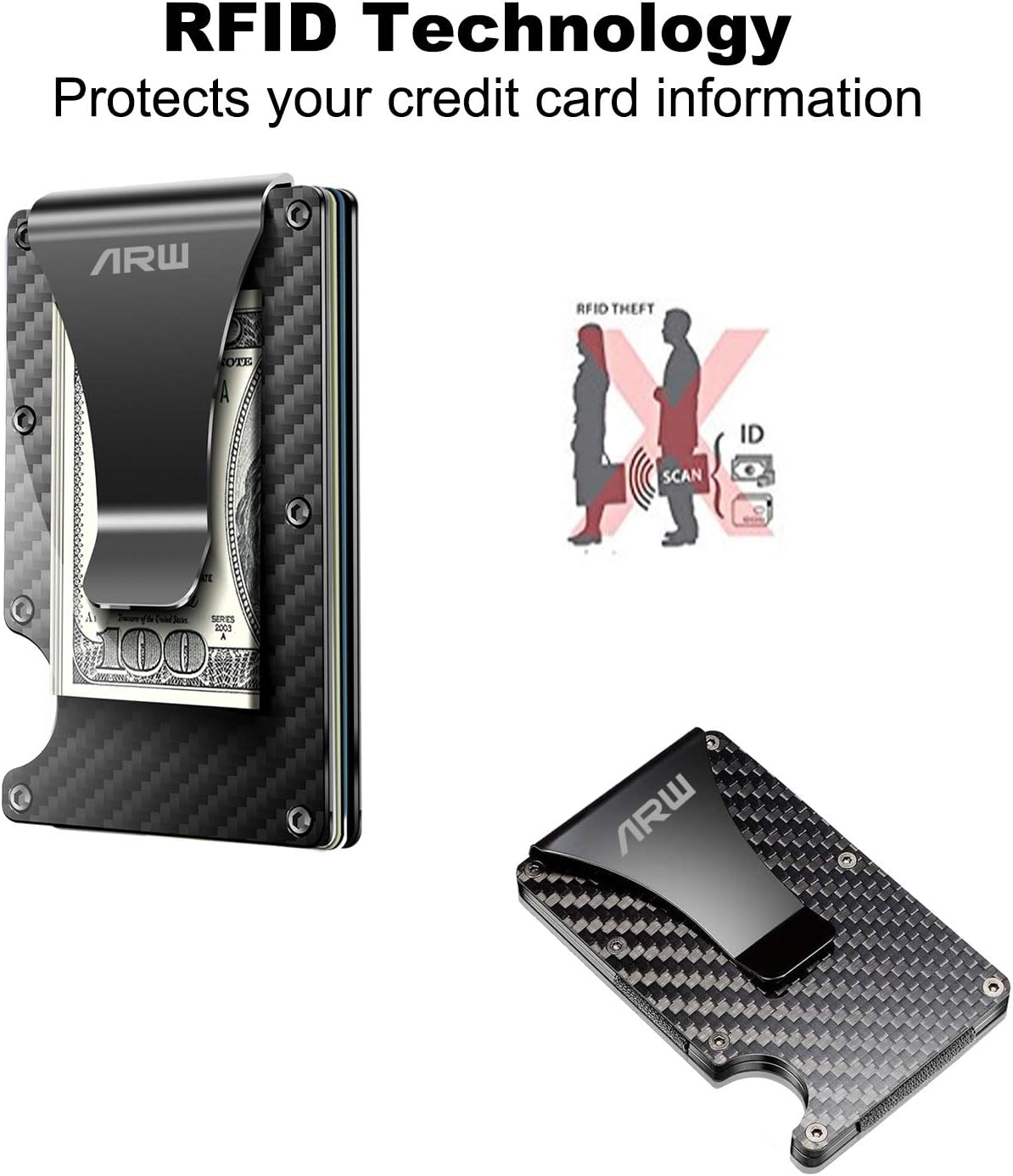 ARW Minimalist Metal Wallet for Men – RFID Blocking Aluminum Money Clip, Slim Card Holder