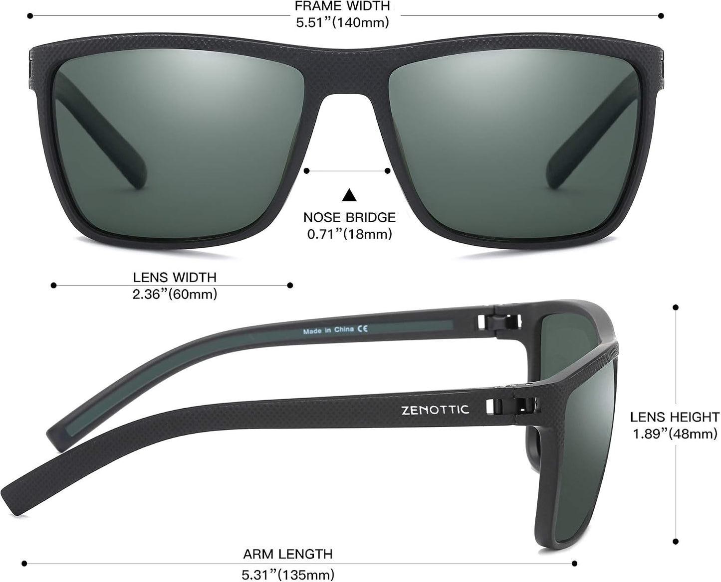 ZENOTTIC Polarized Sunglasses for Men – Lightweight TR90 Frame, UV400, Square