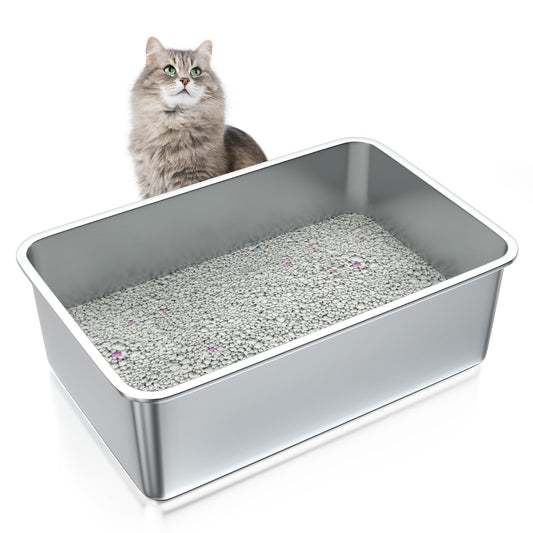 ZuHucpts Stainless Steel Cat Litter Box, Large Metal Litter Pan for Cats (20" Lx14 Wx6 H) 🍁 All In One Marketplace Canada