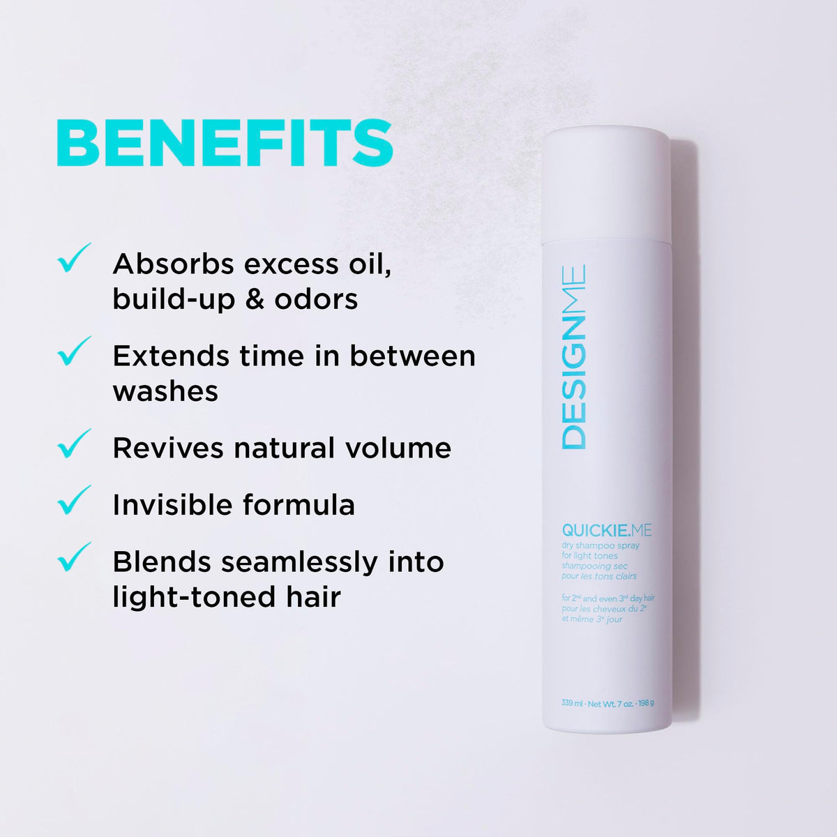 DESIGNME QUICKIE.ME Dry Shampoo Spray | Oil Absorbing | Root Lifting Shampoo for Light Tone, 339mL 🍁 All In One Marketplace Canada