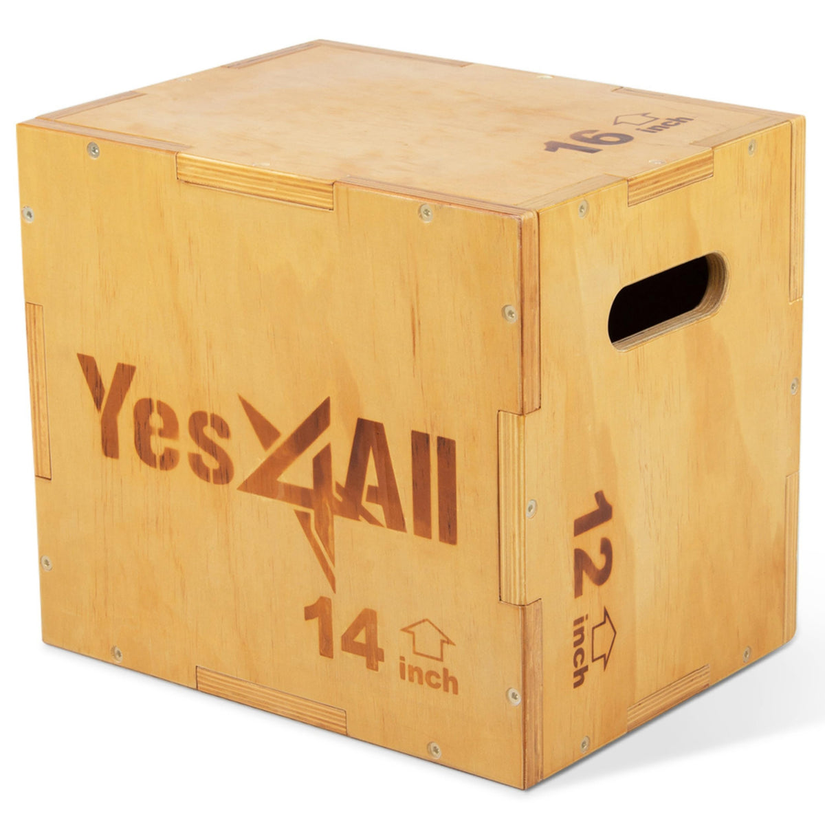 Yes4All 3-in-1 Wooden Plyo Box, Jumping Plyometric Step Platform for Home Gym, 450lb Capacity with Wide Built-in Handles (16"x14"x12" - Basic Wood Finish) 🍁 All In One Marketplace Canada
