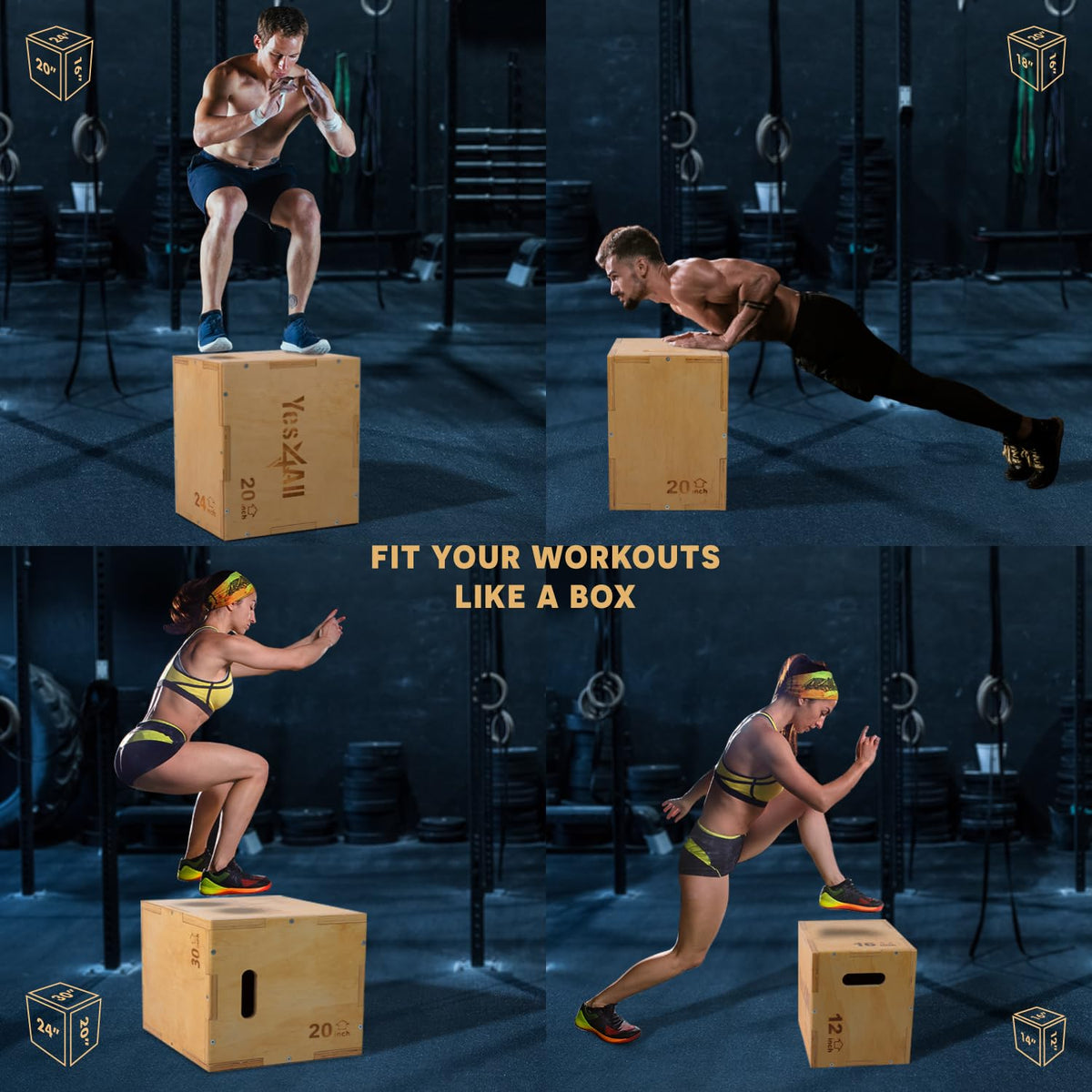 Yes4All 3-in-1 Wooden Plyo Box, Jumping Plyometric Step Platform for Home Gym, 450lb Capacity with Wide Built-in Handles (16"x14"x12" - Basic Wood Finish) 🍁 All In One Marketplace Canada