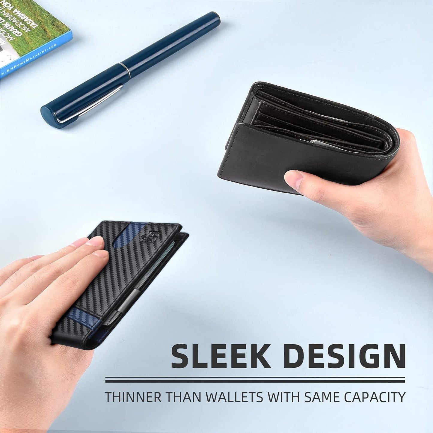Zitahli Slim RFID Wallet for Men – Leather Bifold with Money Clip, 12 Card Slots