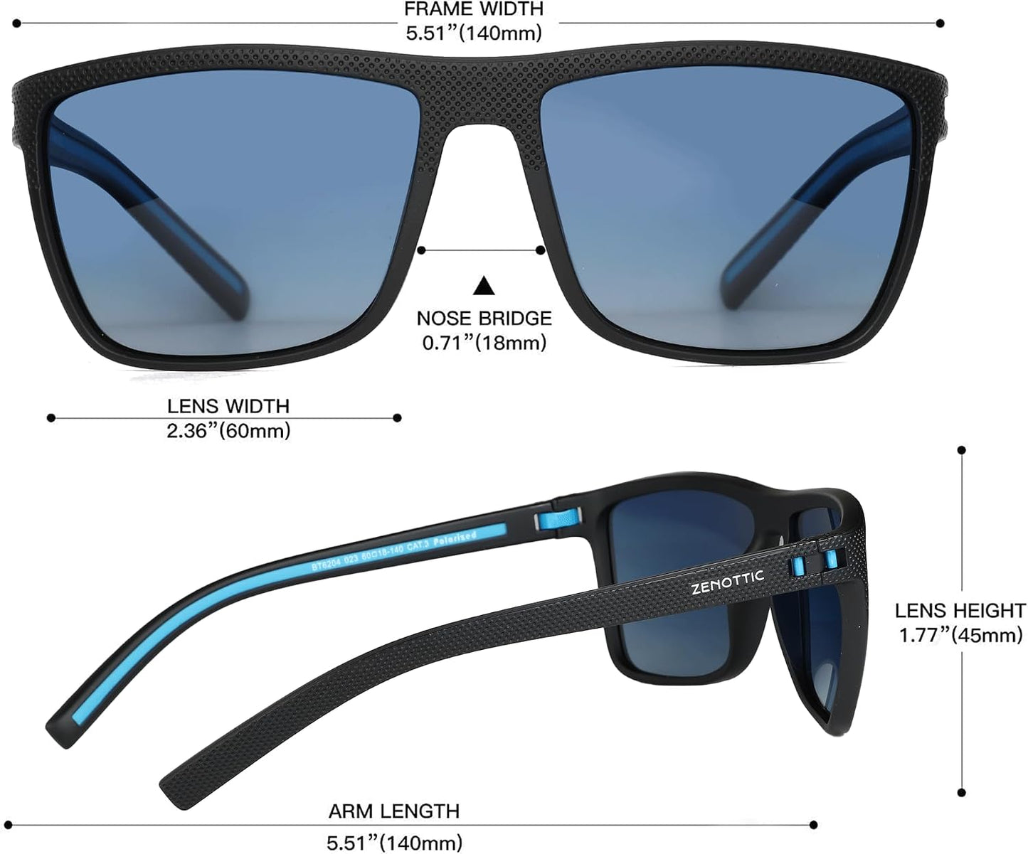 ZENOTTIC Polarized Sunglasses for Men – Lightweight TR90 Frame, UV400, Square