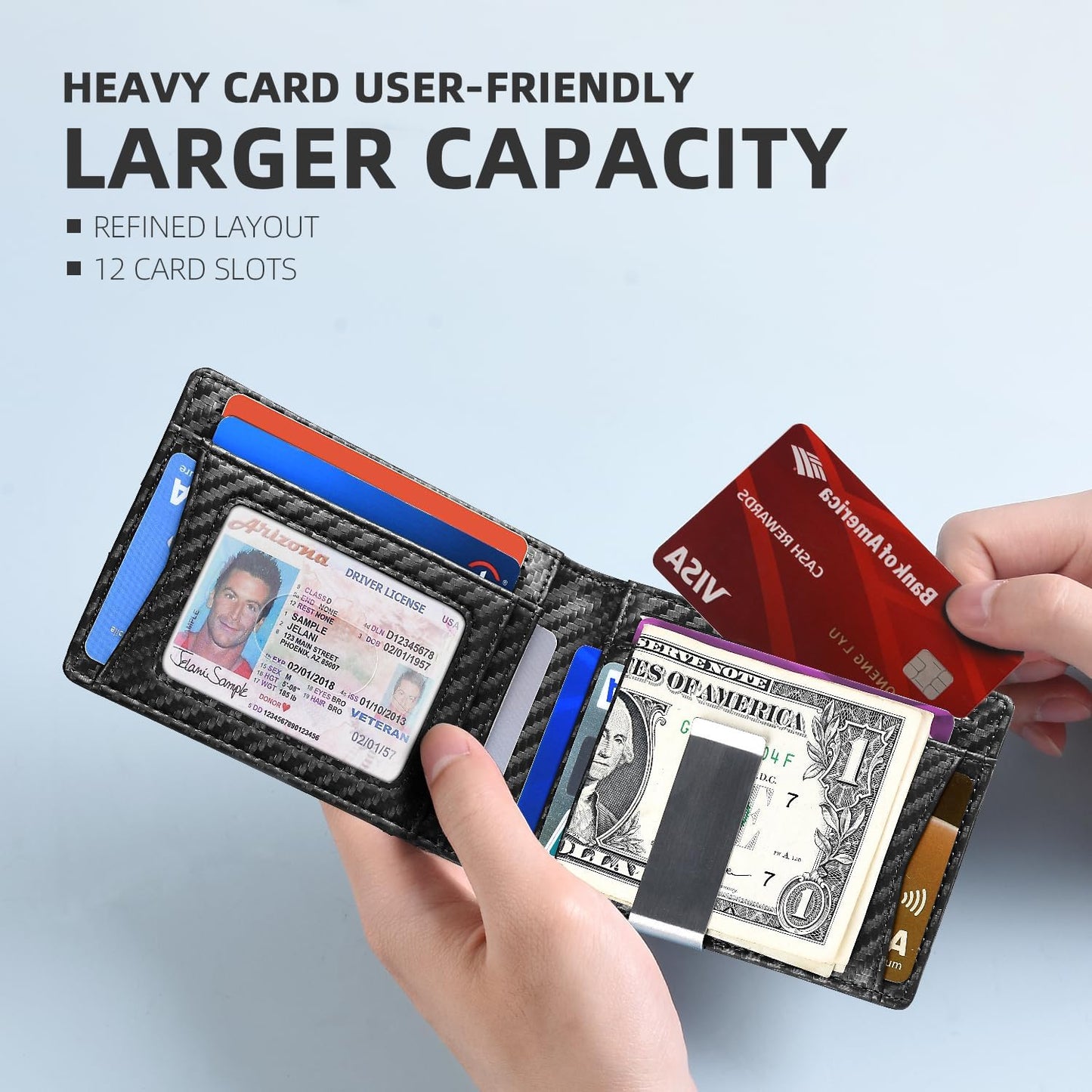 Zitahli Slim RFID Wallet for Men – Leather Bifold with Money Clip, 12 Card Slots