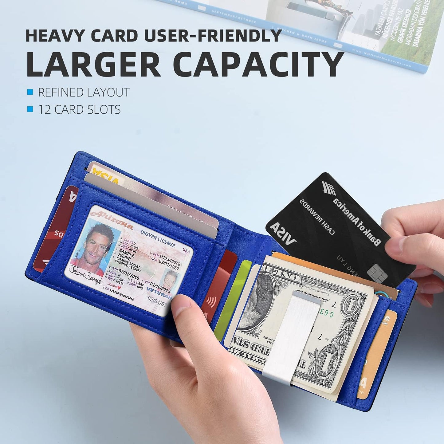 Zitahli Slim RFID Wallet for Men – Leather Bifold with Money Clip, 12 Card Slots