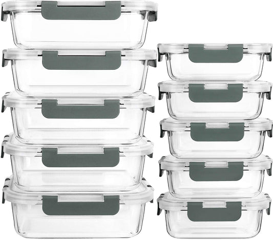 [10-Pack] MCIRCO Glass Meal Prep Containers With Lids, Food Storage With Snap Locking Lids, Airtight Lunch Boxes, Microwave, Oven, Freezer and Dishwasher Safe 🍁 All In One Marketplace Canada