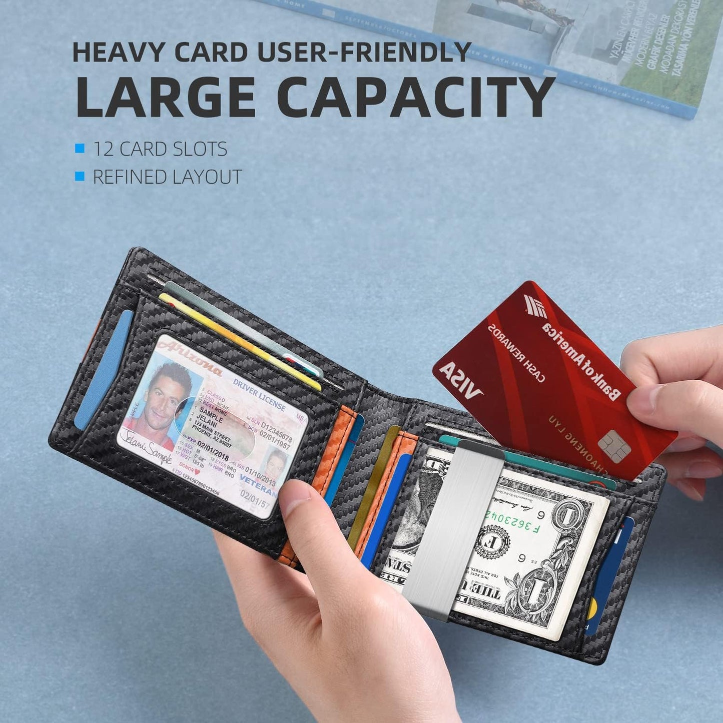 Zitahli Slim RFID Wallet for Men – Leather Bifold with Money Clip, 12 Card Slots