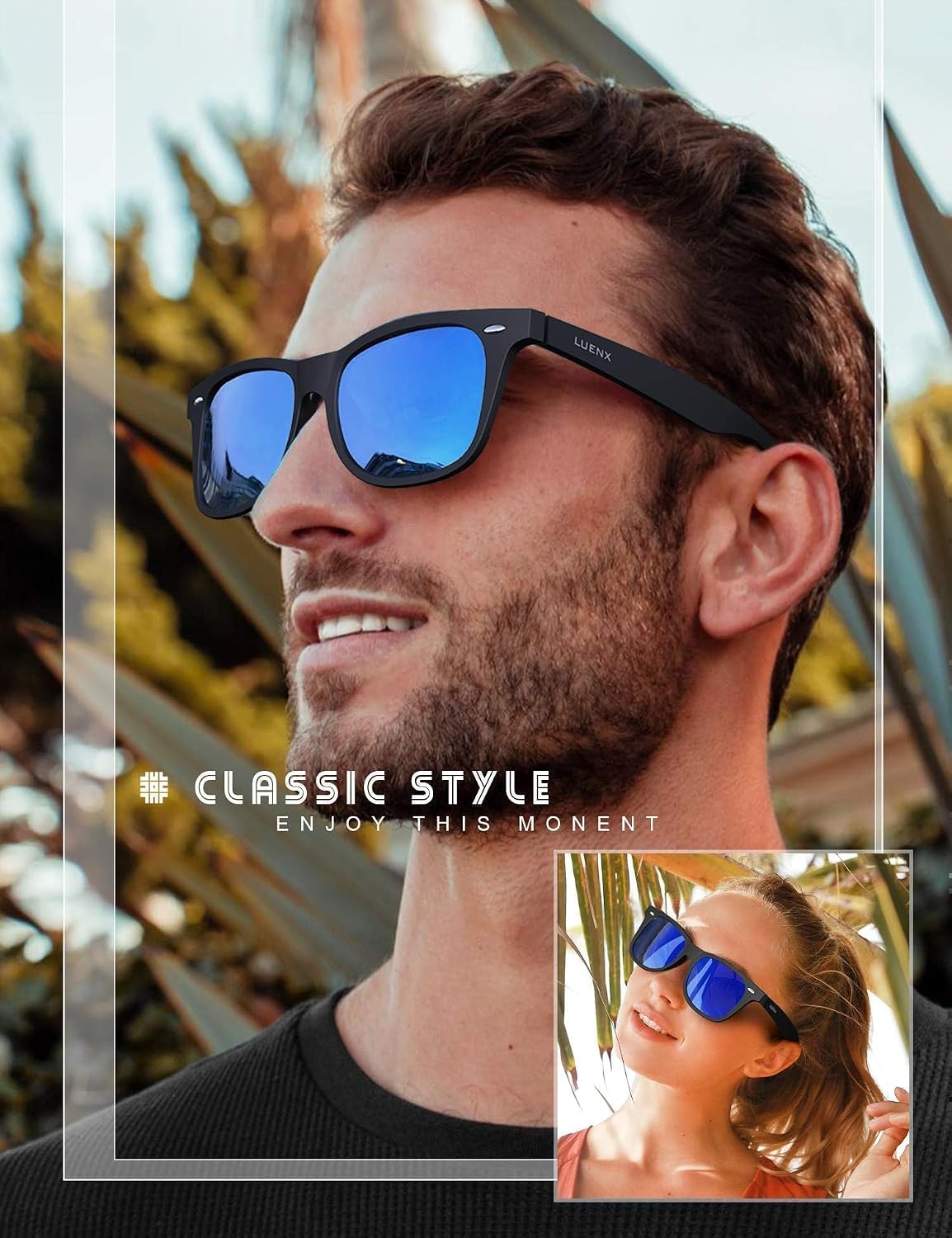 LUENX Polarized Sunglasses – UV400, Square Frame, Anti-Slip, Men & Women