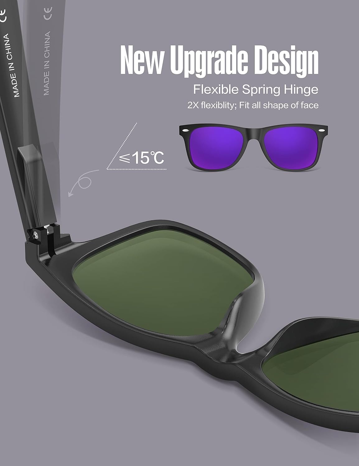 LUENX Polarized Sunglasses – UV400, Square Frame, Anti-Slip, Men & Women