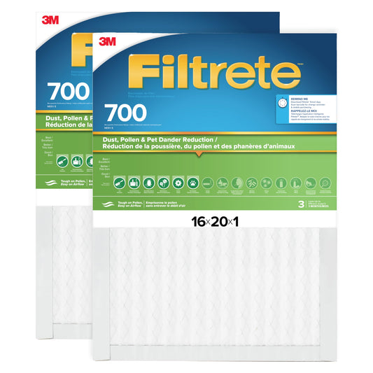 Filtrete 16x20x1 AC Furnace Air Filter, MPR 700, MERV 8, Tough on Pollen, Easy on Airflow, 3-Month Pleated 1-Inch Electrostatic Air Cleaning Filter, 2-Pack (Actual Size 15.68 x 19.68 x 0.78 in) 🍁 All In One Marketplace Canada